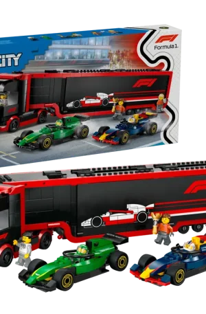 LEGO F1-es kamion, RB20 és AMR24 F1-es autókkal